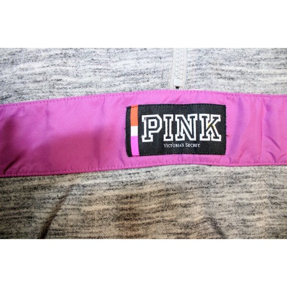 Womens Victoria Secret PINK Quarter Zip Hoodie X-Small XS Heather Gray Magenta - Picture 3 of 10